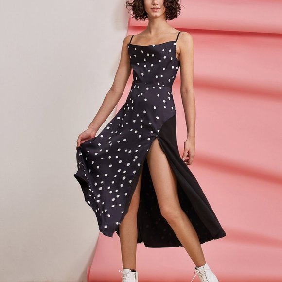 foxiedox Dresses & Skirts - Foxiedox Black/White Chiffon A-Line Midi Dress NWT